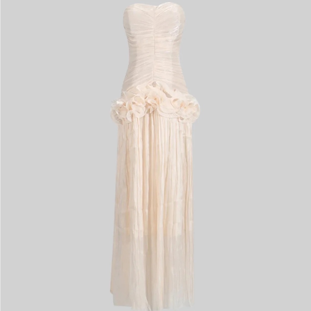 Cream Strapless Ruffled Gown for Brides